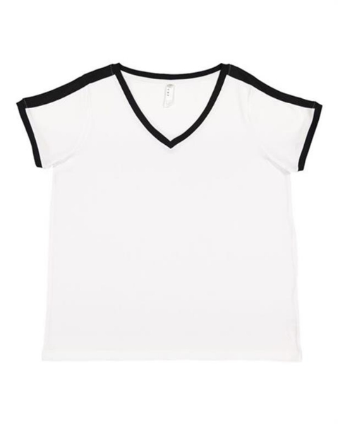 LAT - Women's Curvy Retro Ringer Premium Jersey V-Neck Tee - 3832