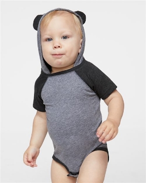 Rabbit Skins - Fine Jersey Infant Short Sleeve Raglan Bodysuit with Hood & Ears - 4417