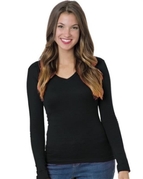 Bayside - Women's USA-Made Deep V-Neck Long Sleeve T-Shirt - 3415