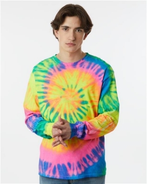 Dyenomite - Multi-Color Spiral Tie-Dyed Long Sleeve T-Shirt - 240MS