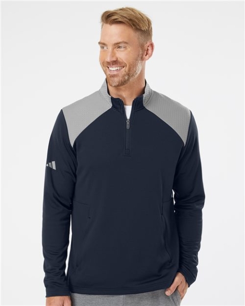 Adidas - Men's Textured Mixed Media Quarter-Zip Pullover - A532