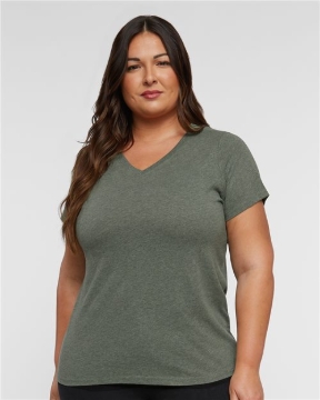 LAT - Women's Curvy Collection Fine Jersey V-Neck Tee - 3817