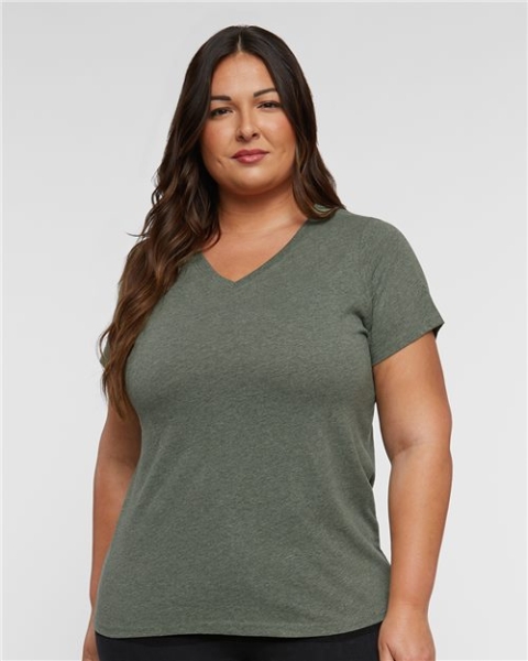 LAT - Women's Curvy Collection Fine Jersey V-Neck Tee - 3817