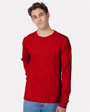 Hanes - Men's Authentic Long Sleeve Pocket T-Shirt - 5596