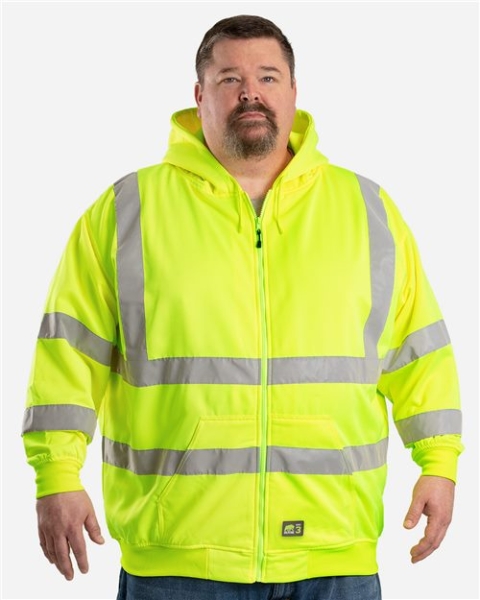 Berne Apparel - Men's Tall Hi-Vis Class 3 Lined Full-Zip Hooded Sweatshirt - HVF021T