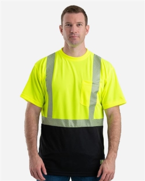 Berne Apparel - Men's Hi-Vis Class 2 Color Blocked Pocket T-Shirt - HVK017
