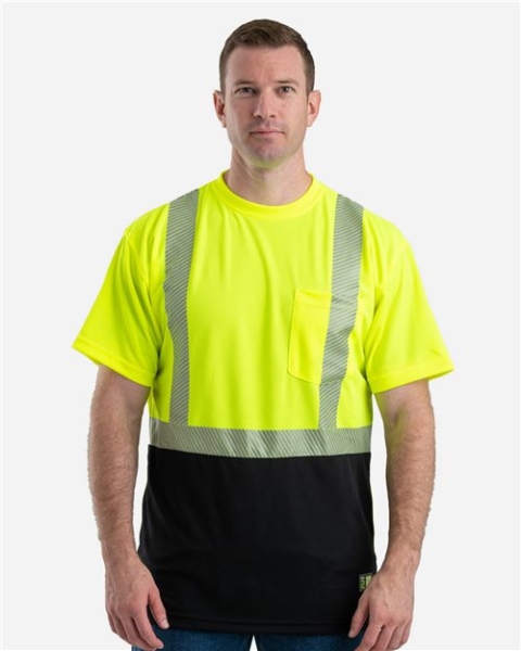 Berne Apparel - Men's Hi-Vis Class 2 Color Blocked Pocket T-Shirt - HVK017