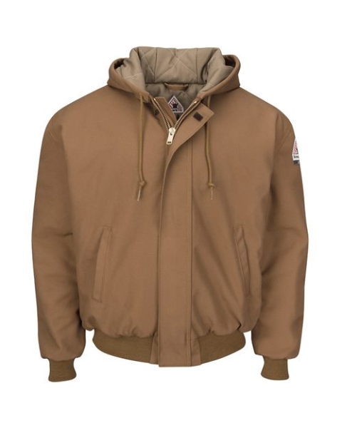 Bulwark - Men's Insulated Brown Duck Hooded Jacket with Knit Trim - JLH6