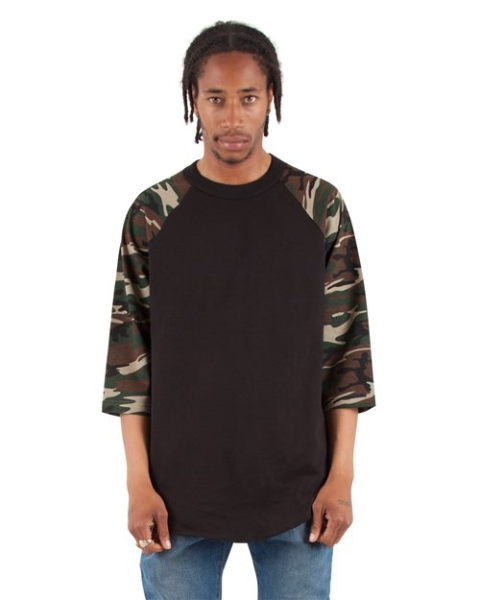Shaka Wear - Unisex Three-Quarter Sleeve Camo Raglan T-Shirt - SHRAGCM