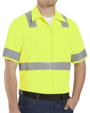 Red Kap - Men's Tall High Visibility Safety Short Sleeve Work Shirt - SS24HVT