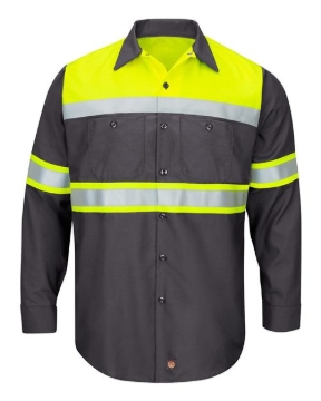 Red Kap - Men's Hi-Visibility Colorblock Ripstop Long Sleeve Work Shirt - SY70