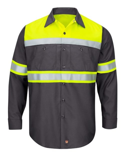 Red Kap - Men's Tall Hi-Visibility Colorblock Ripstop Long Sleeve Work Shirt - SY70T